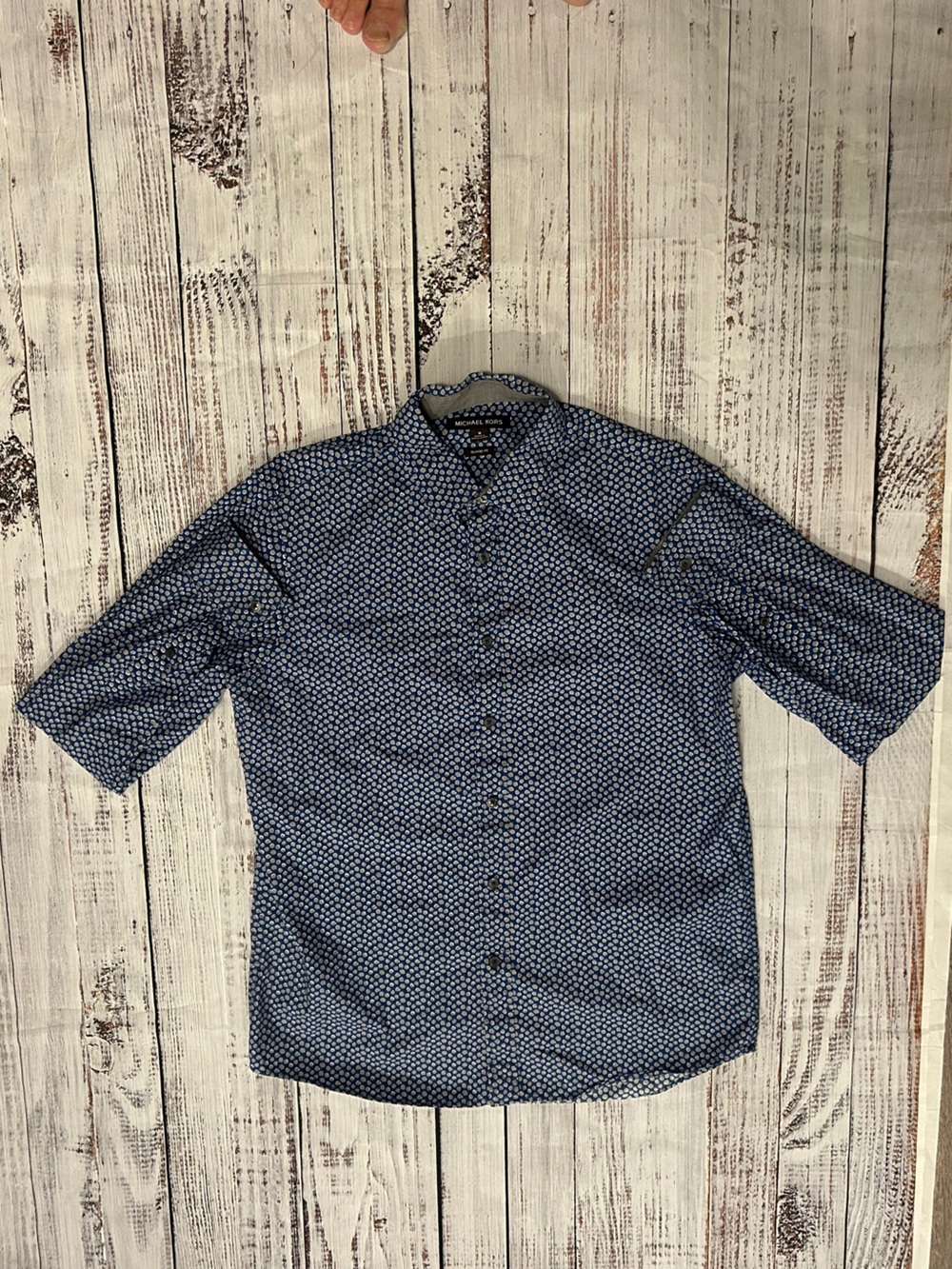 Michael Kors Men's Blue Geometric Polka Dot Shirt M